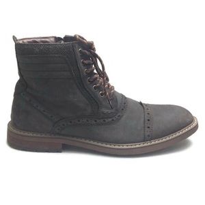 Arkbird Oxford Brown Leather Herringbone Side Zip Lace-Up Boots Size 9.5